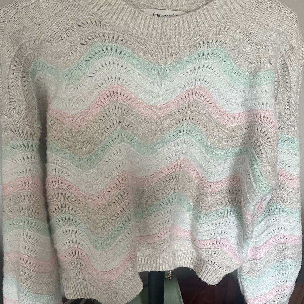 Francesca's Collections Pastel Wave Pullover - Pink, Mint & Cream